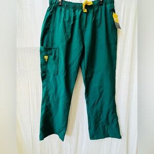 WonderWink Teal Green Cargo Scrub Pants with Yellow Drawstring